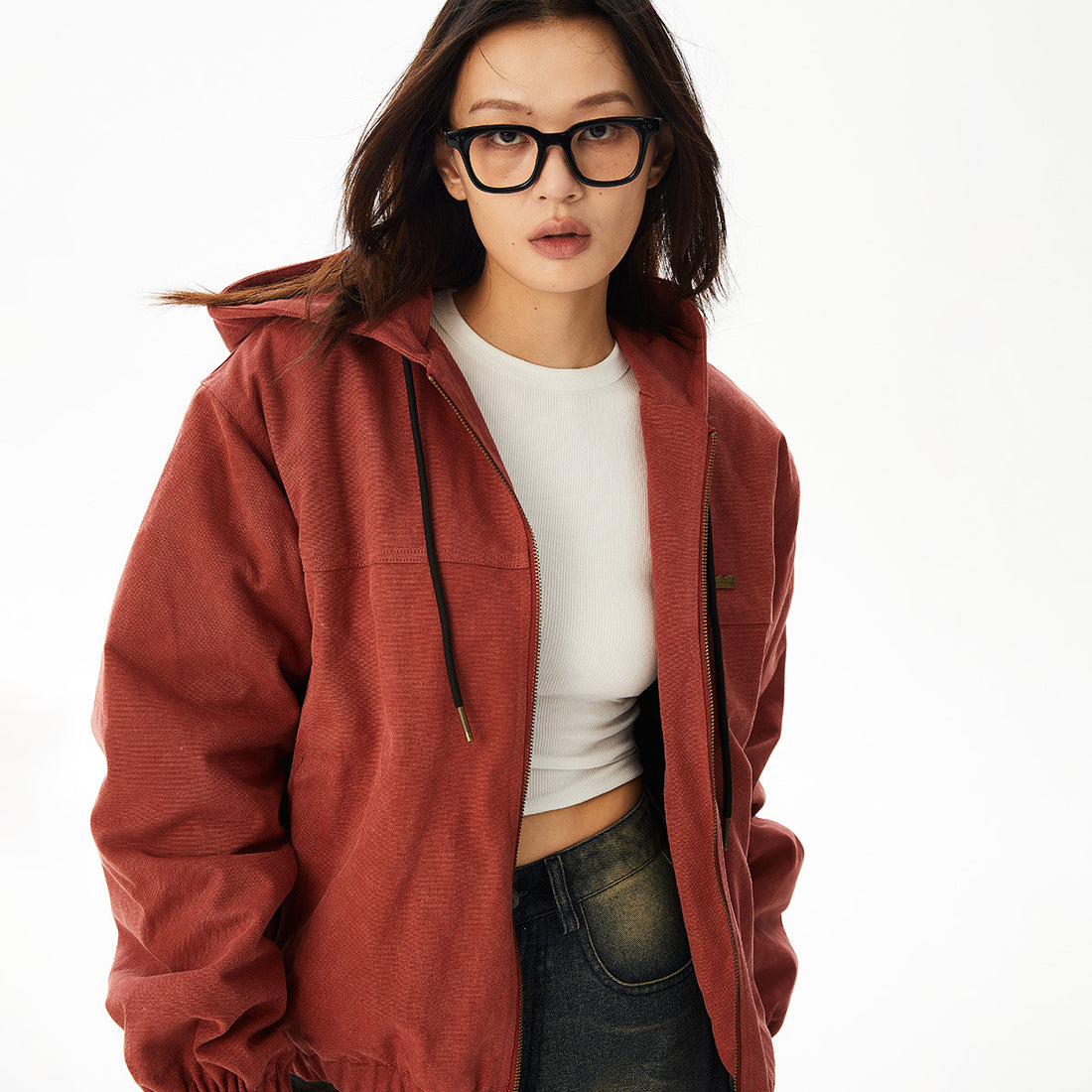 UNBDNS Unisex Vintage Solid Color Hoodie Jacket