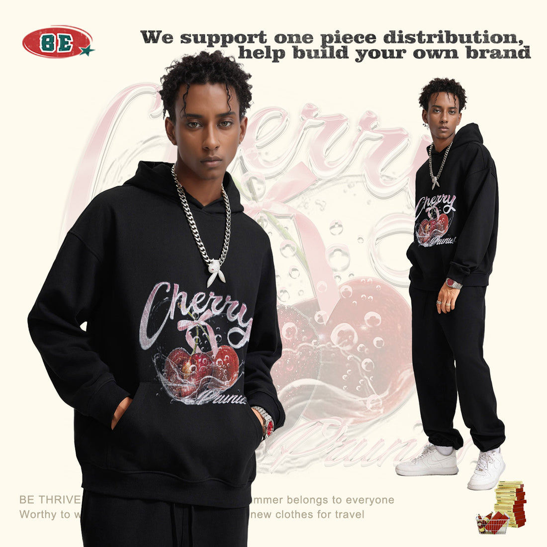 BE Thrived American Retro Casual Cherry Hoodie