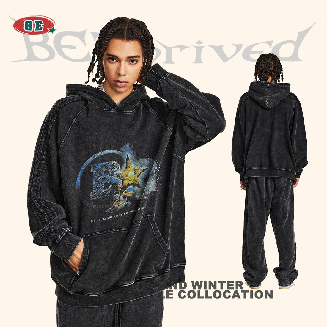 BE Thrived New American Trendy Cross-border Loose Heavy Washed Hoodie