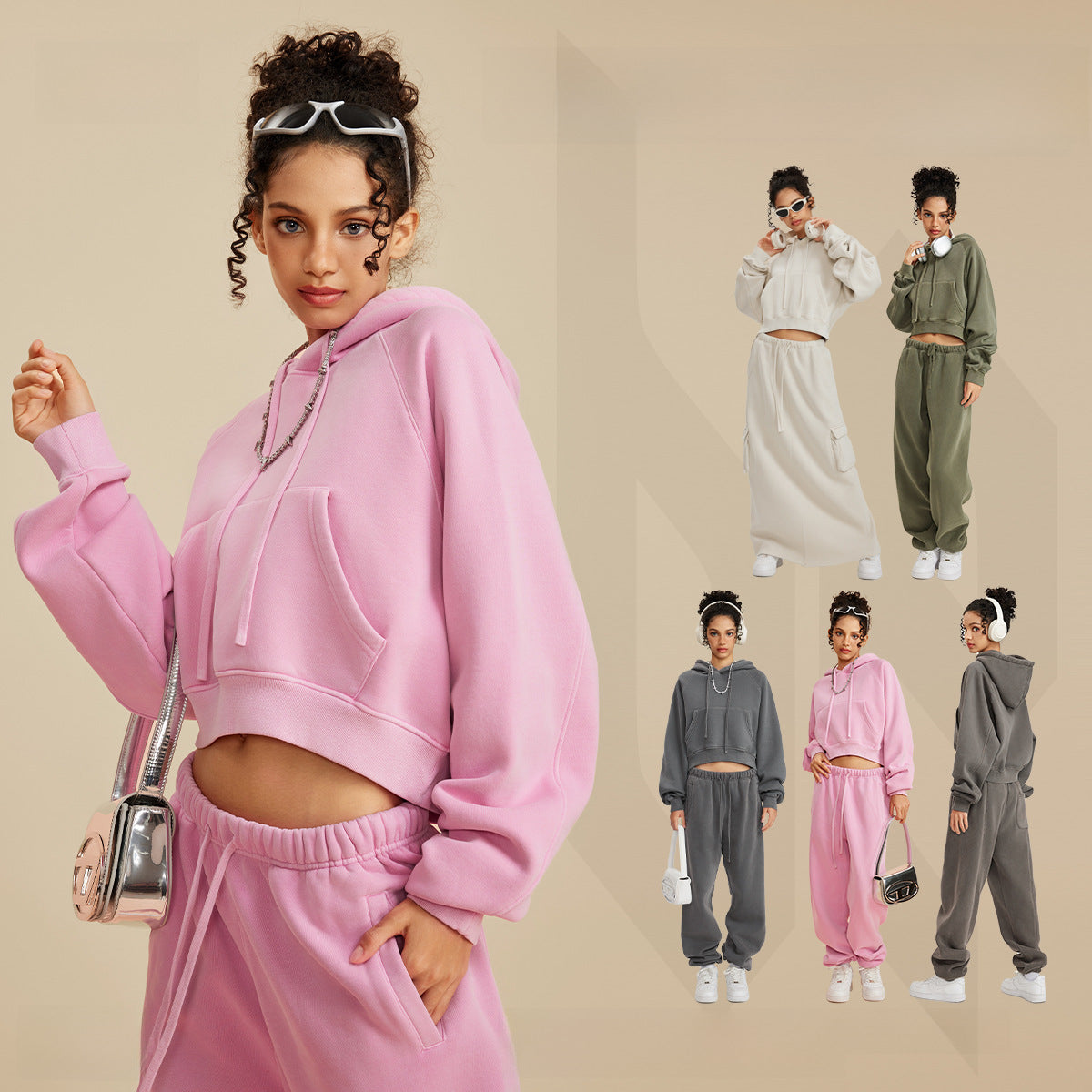 BE Women Raglan Washed Fleece Cropped Hoodie