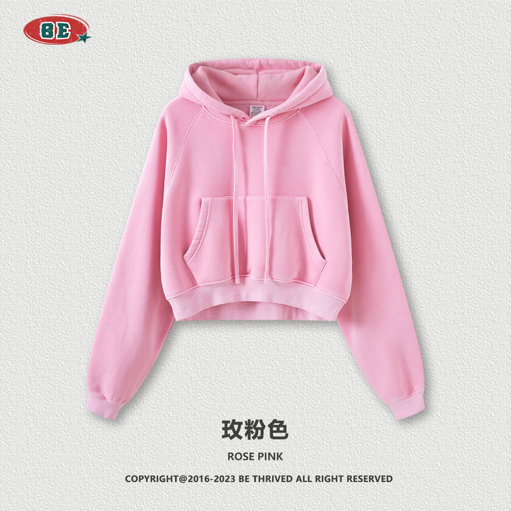 BE Women Raglan Washed Fleece Cropped Hoodie