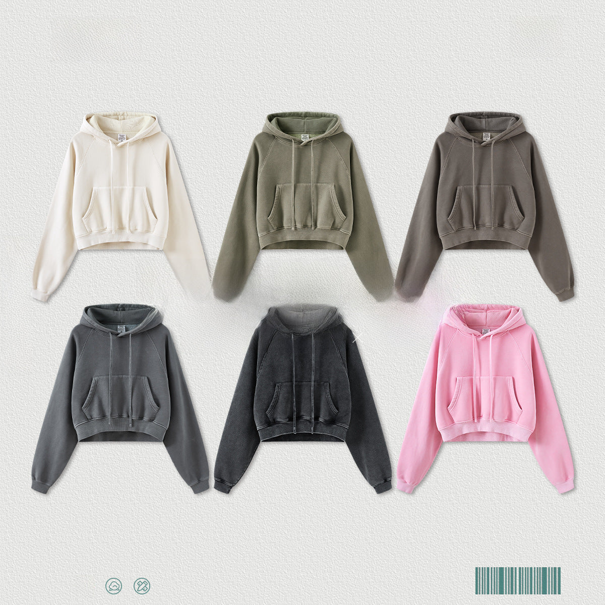 BE Women Raglan Washed Fleece Cropped Hoodie