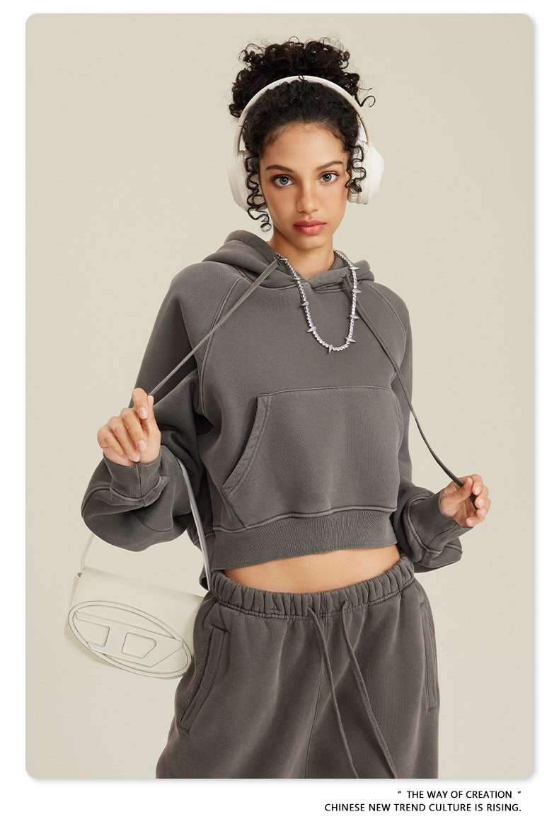 BE Women Raglan Washed Fleece Cropped Hoodie