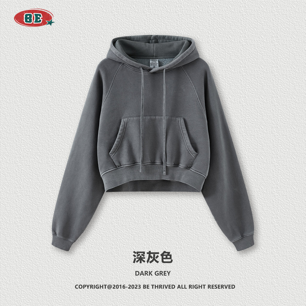 BE Women Raglan Washed Fleece Cropped Hoodie