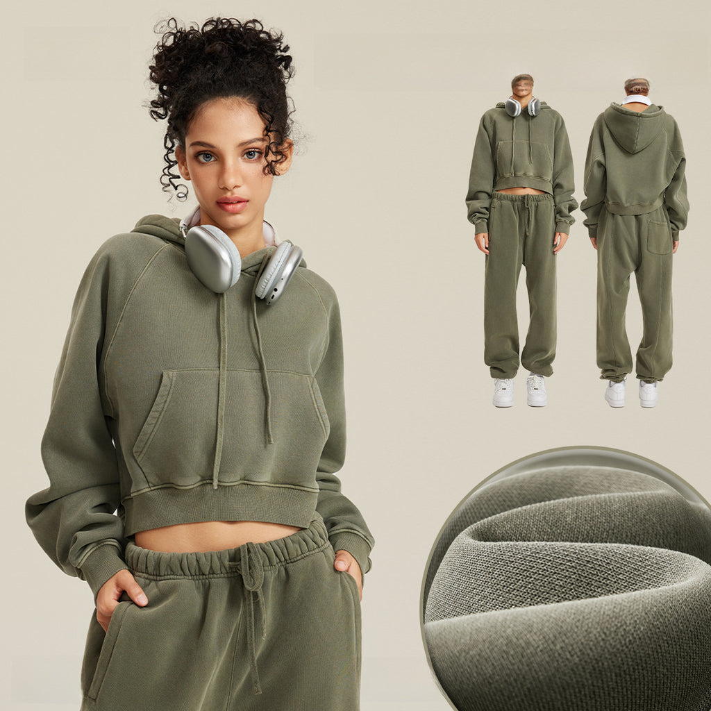 BE Women Raglan Washed Fleece Cropped Hoodie