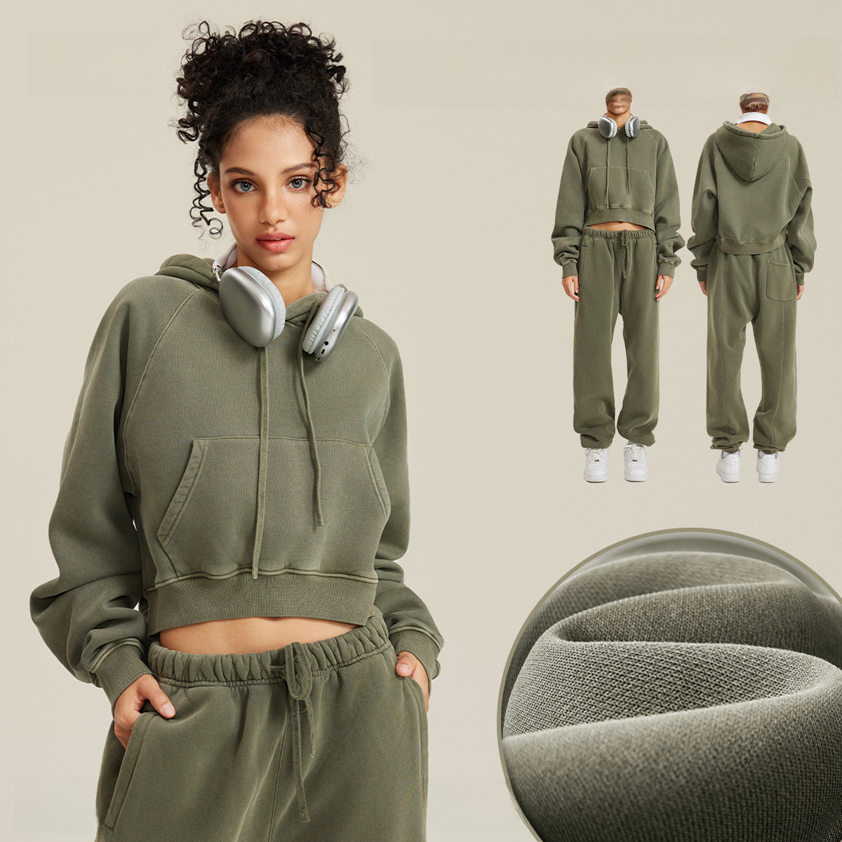 BE Women Raglan Washed Fleece Cropped Hoodie