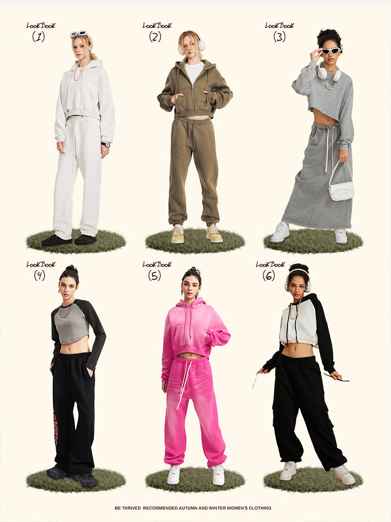 BE Women Raglan Washed Fleece Cropped Hoodie