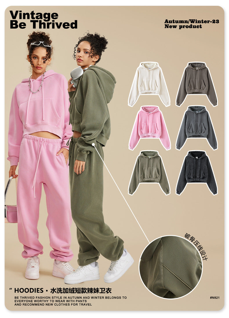 BE Women Raglan Washed Fleece Cropped Hoodie