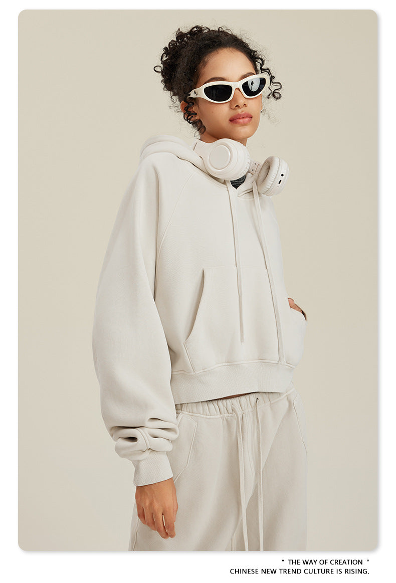 BE Women Raglan Washed Fleece Cropped Hoodie