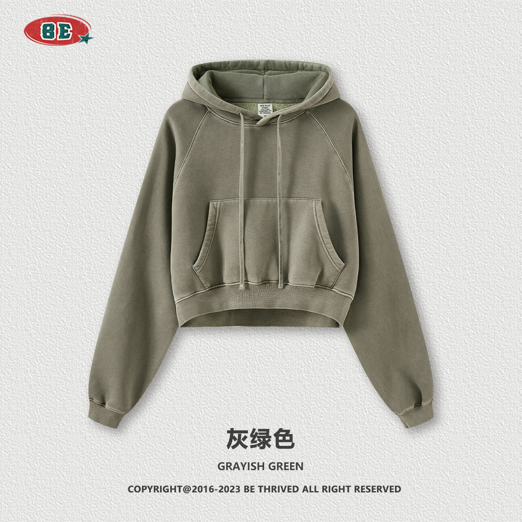 BE Women Raglan Washed Fleece Cropped Hoodie