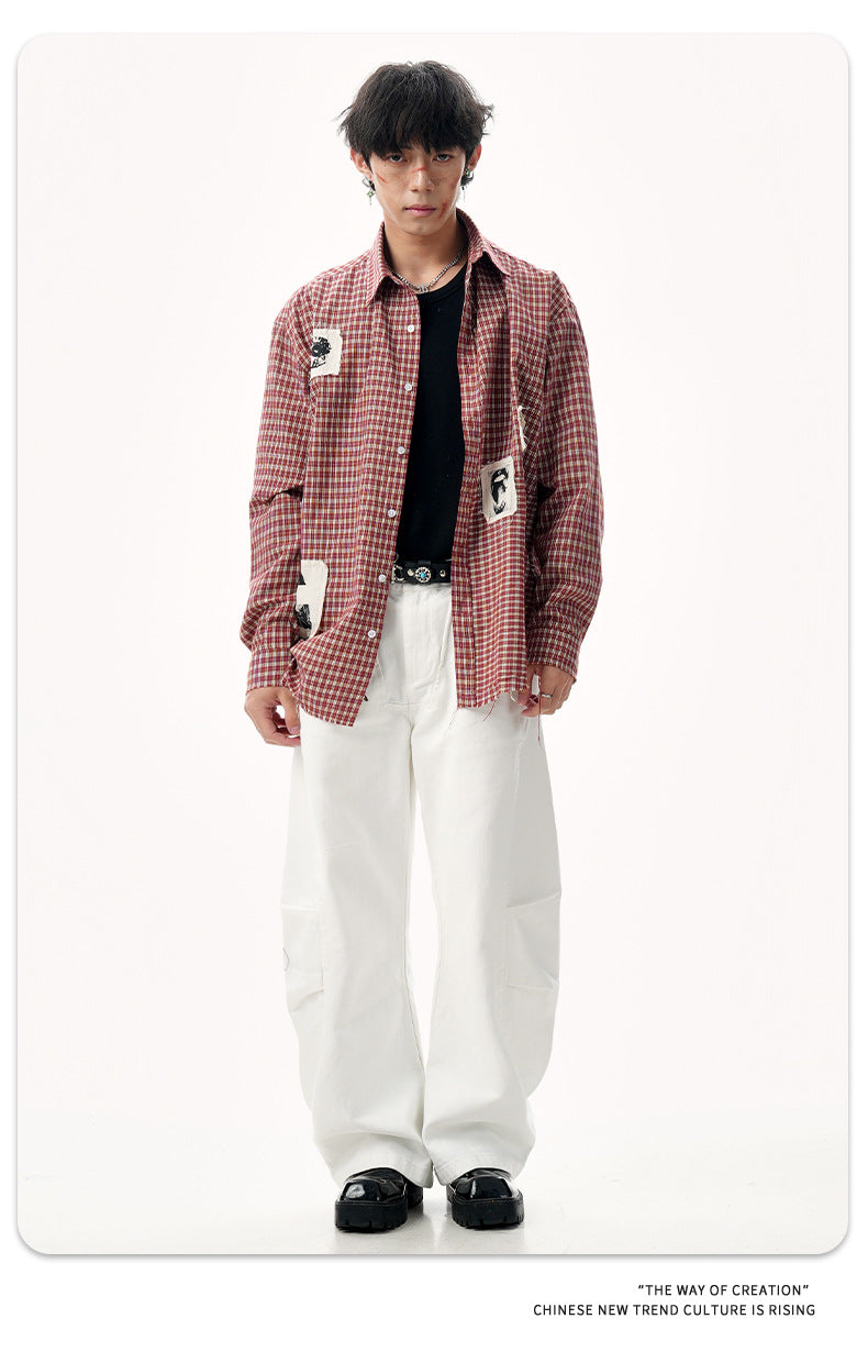 11KN Graphical contrasting plaid patch embroidered Shirt