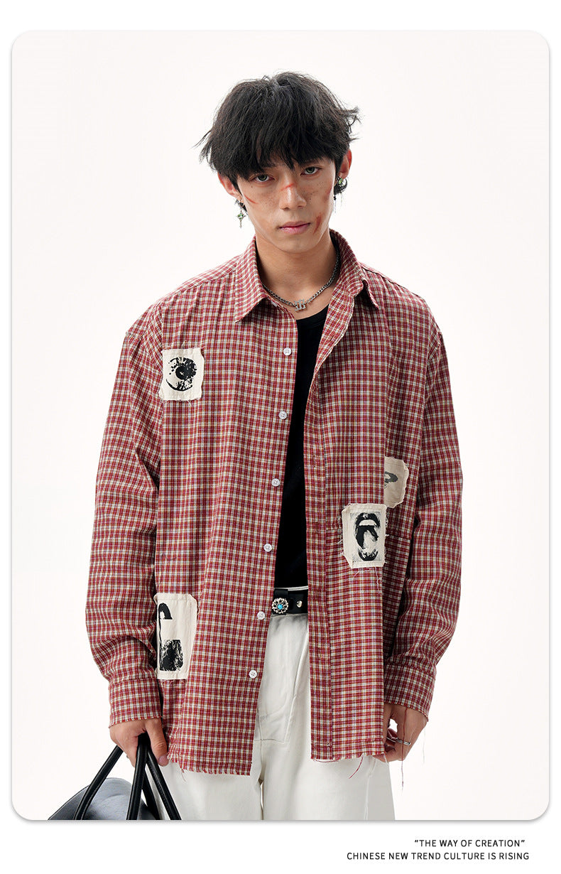 11KN Graphical contrasting plaid patch embroidered Shirt