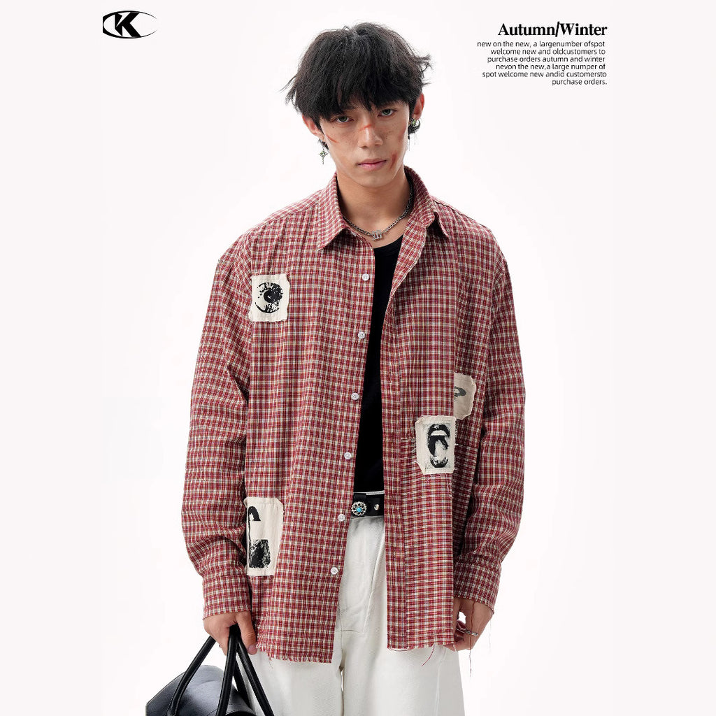 11KN Graphical contrasting plaid patch embroidered Shirt