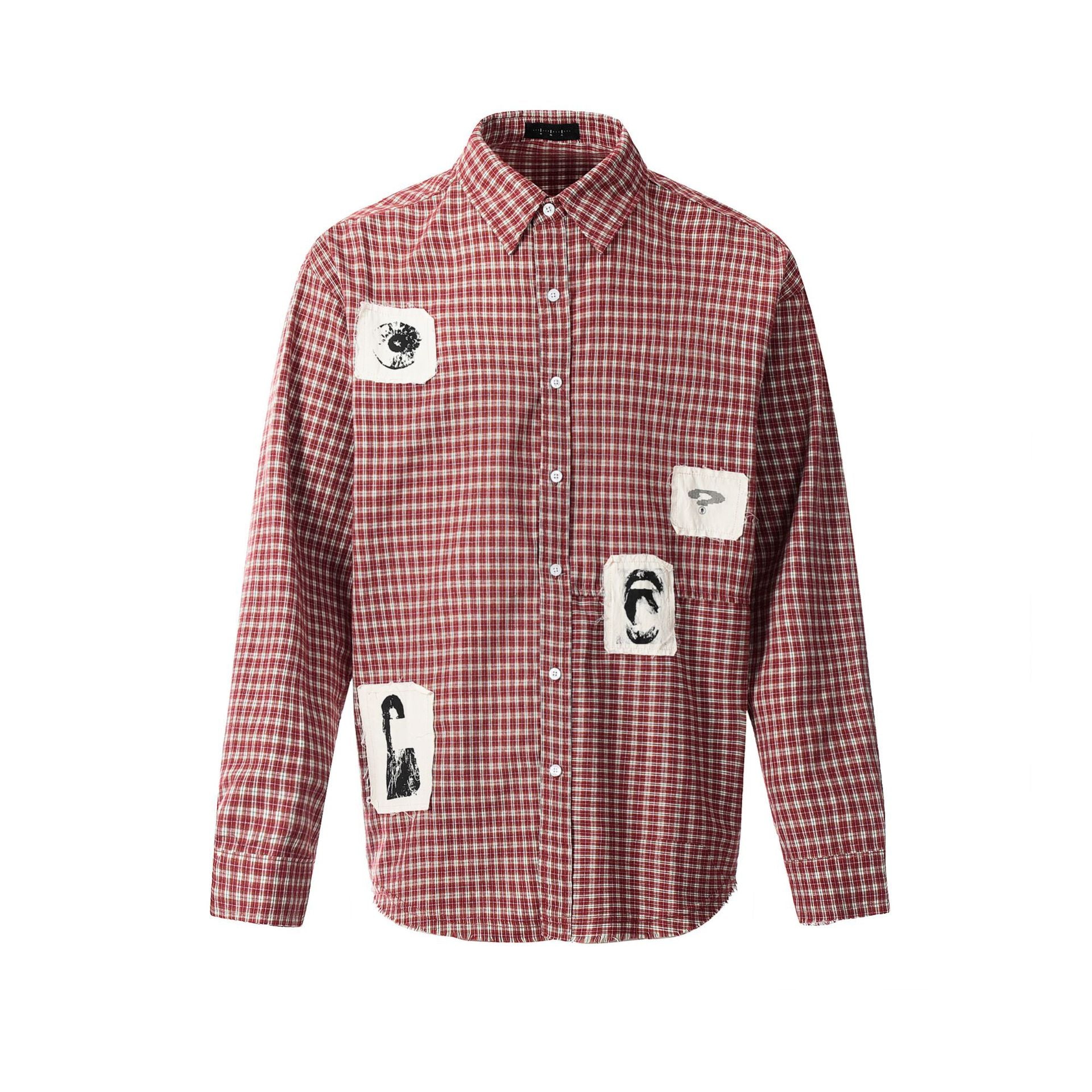 11KN Graphical contrasting plaid patch embroidered Shirt