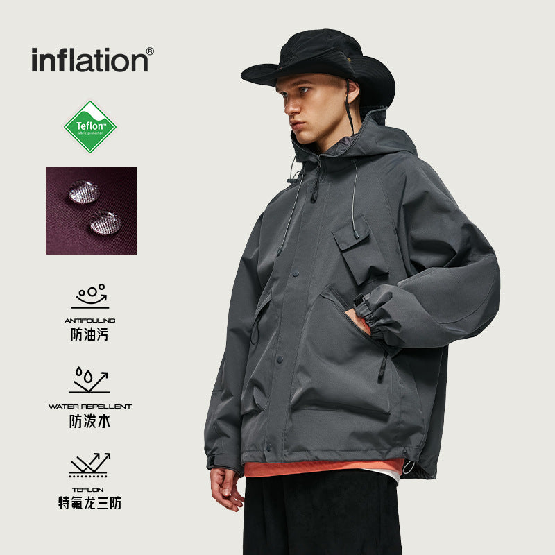 INFLATION Men's Wear Teflon Three-proof Functional Pocket Winter Outdoor Zipper Jacket