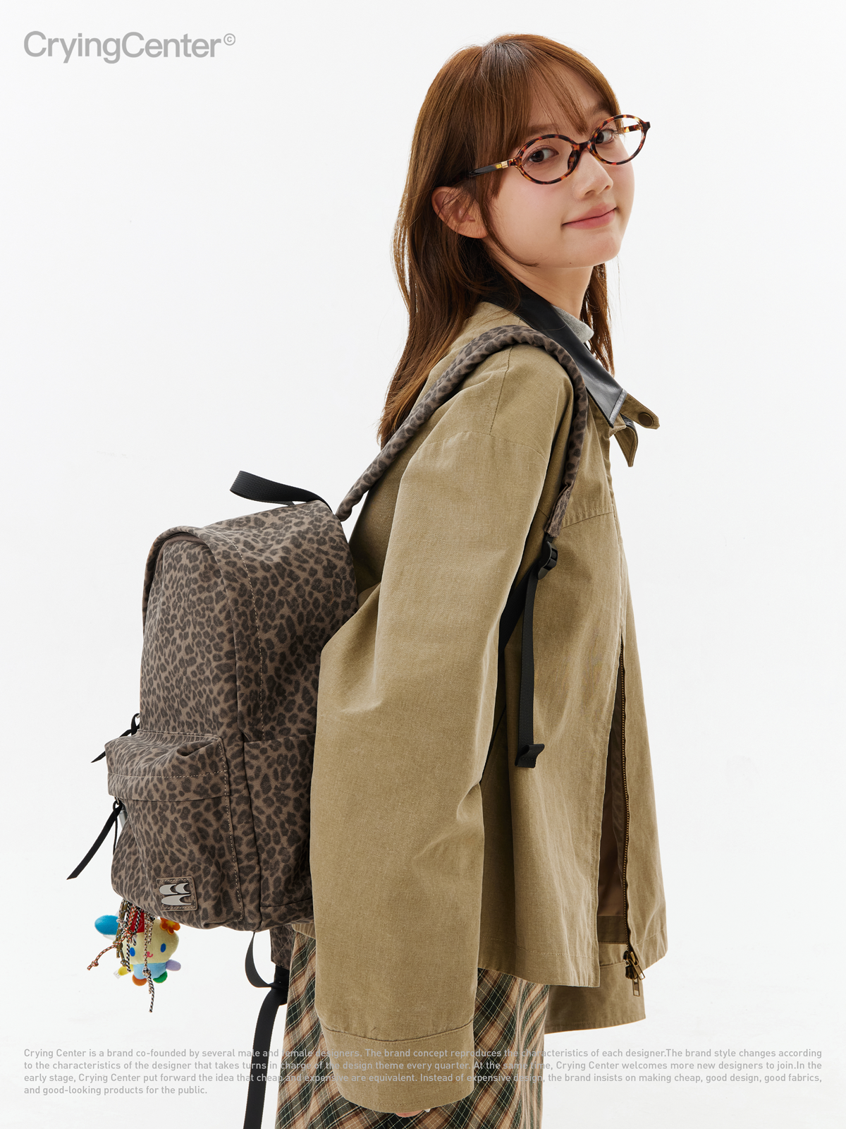 CryingCenter Blue Leopard Backpack Brown leather leopard print bag