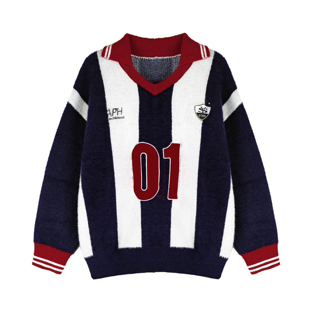 CHANT2nd ATLETI lazy luxury stitched vertical stripe Sweater