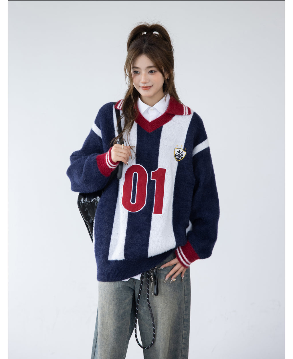CHANT2nd ATLETI lazy luxury stitched vertical stripe Sweater