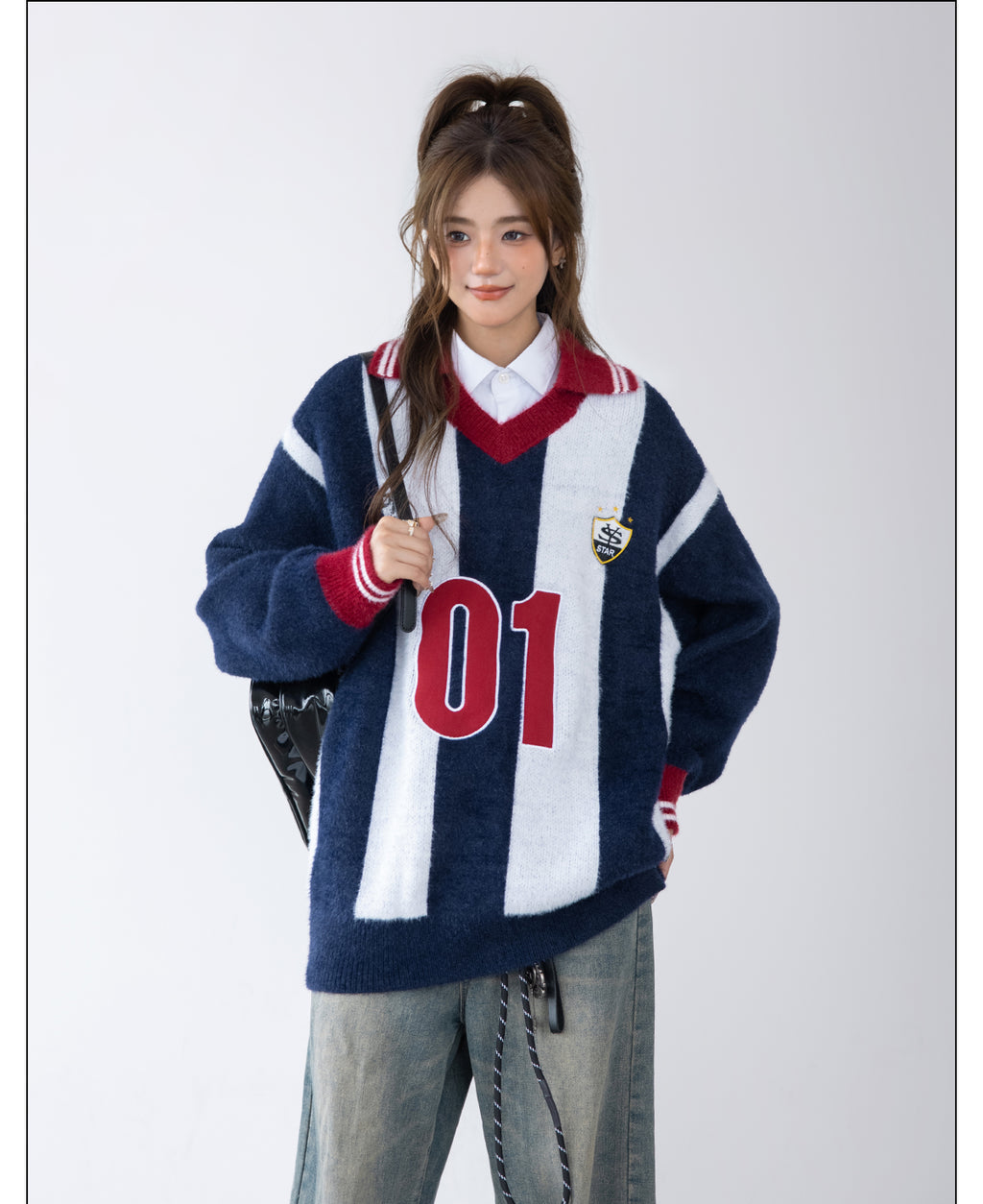 CHANT2nd ATLETI lazy luxury stitched vertical stripe Sweater