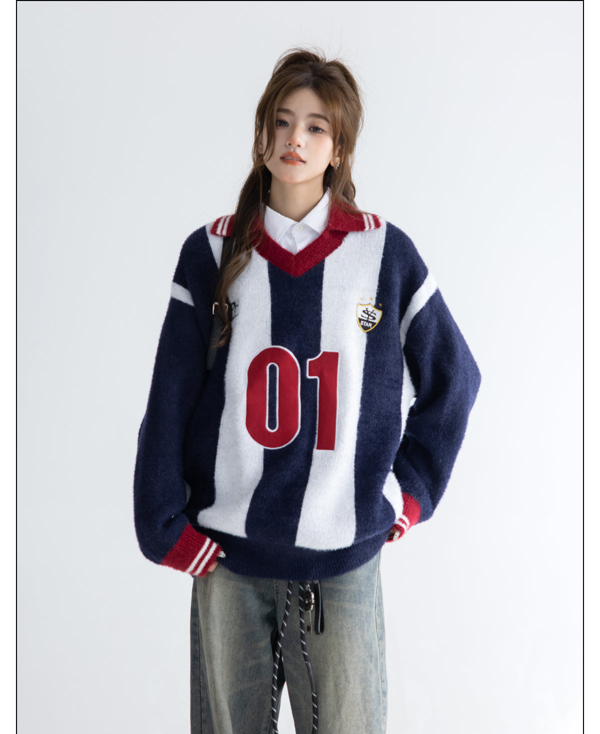 CHANT2nd ATLETI lazy luxury stitched vertical stripe Sweater