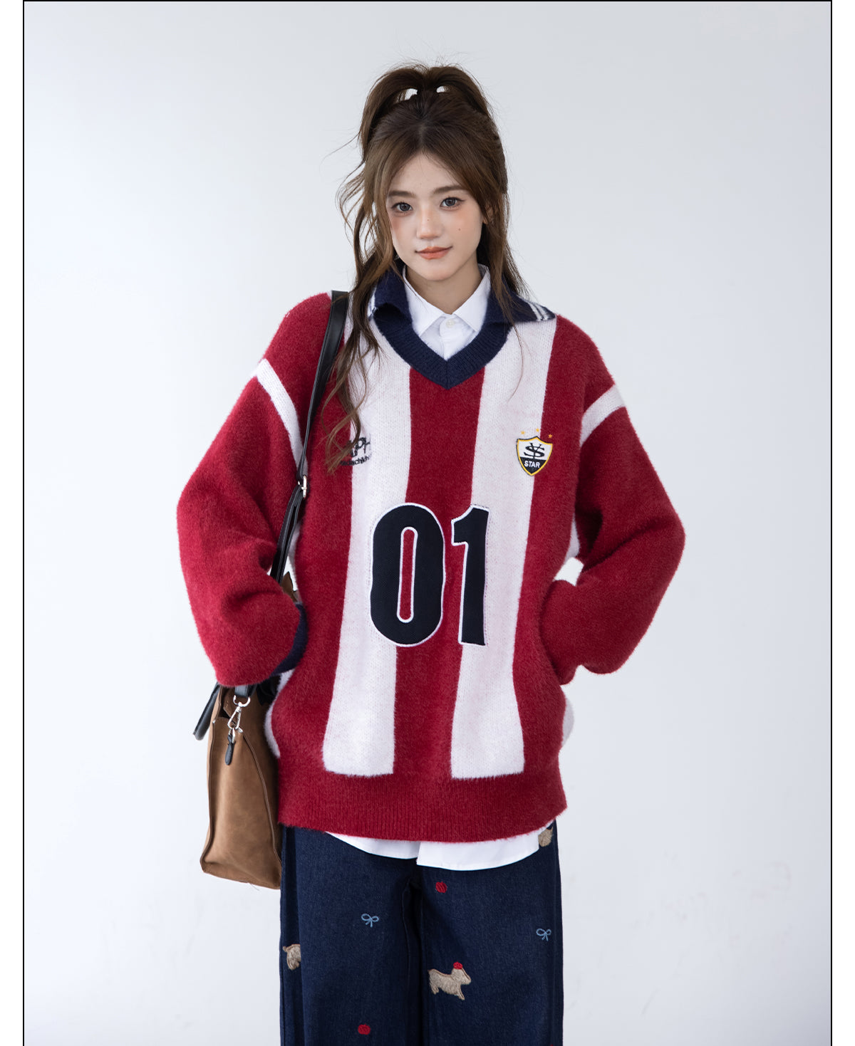 CHANT2nd ATLETI lazy luxury stitched vertical stripe Sweater