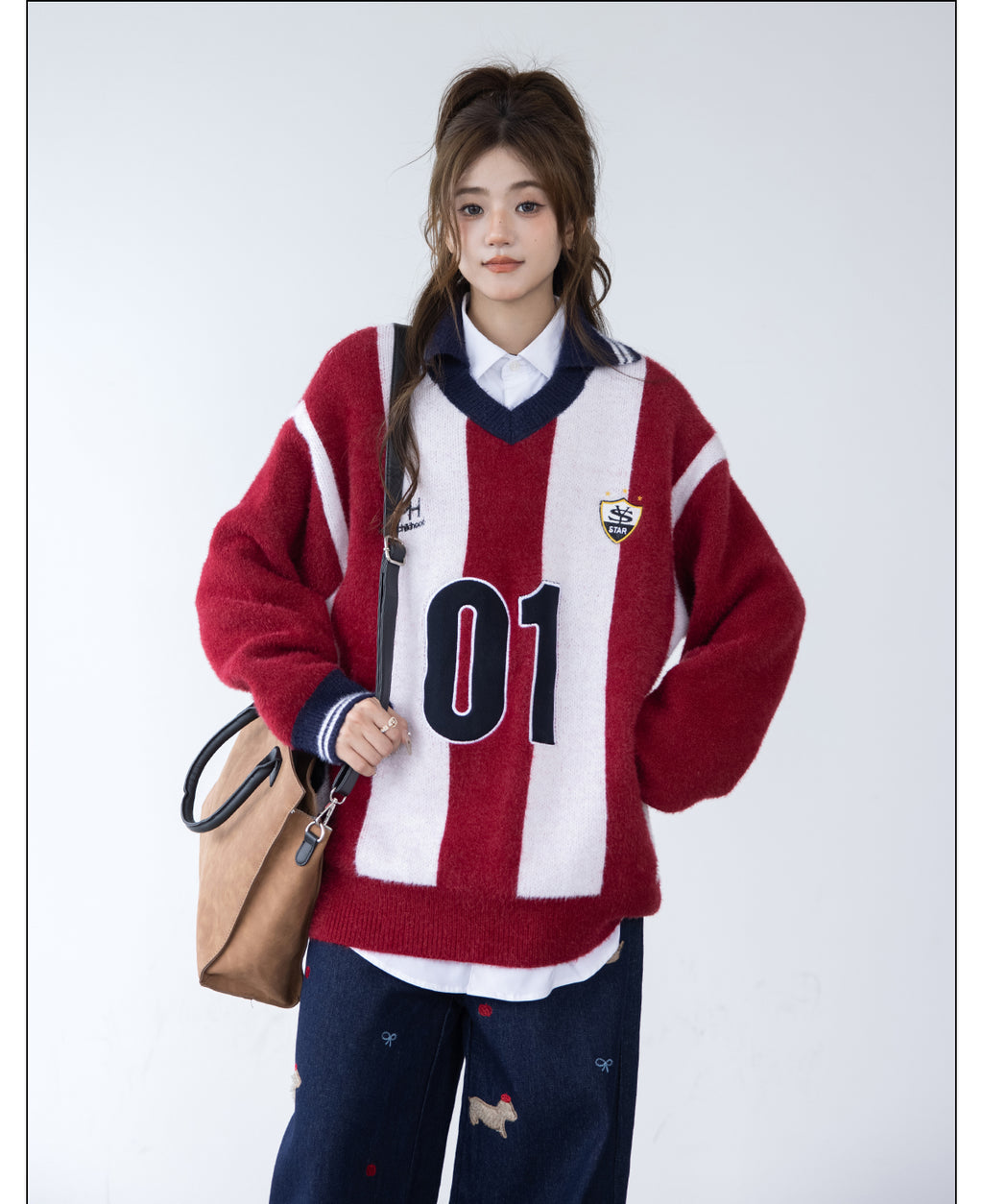 CHANT2nd ATLETI lazy luxury stitched vertical stripe Sweater