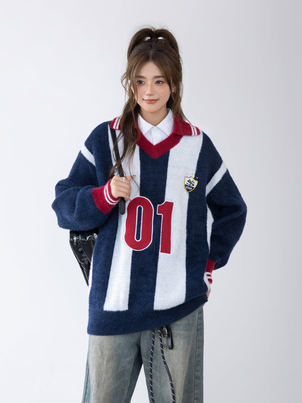 CHANT2nd ATLETI lazy luxury stitched vertical stripe Sweater