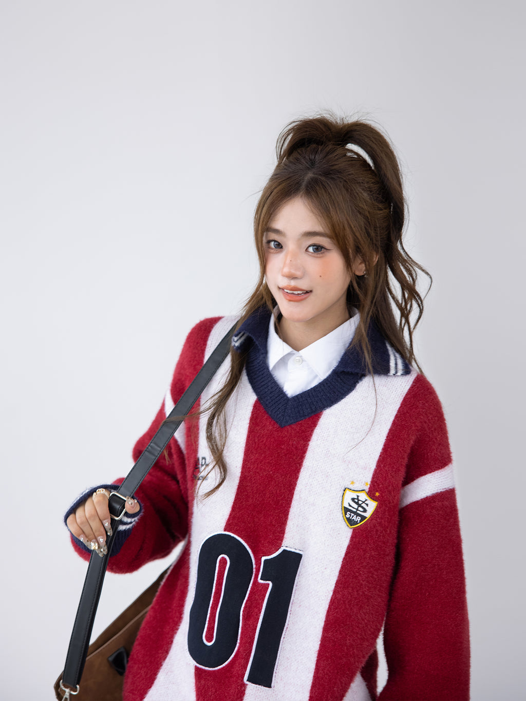CHANT2nd ATLETI lazy luxury stitched vertical stripe Sweater