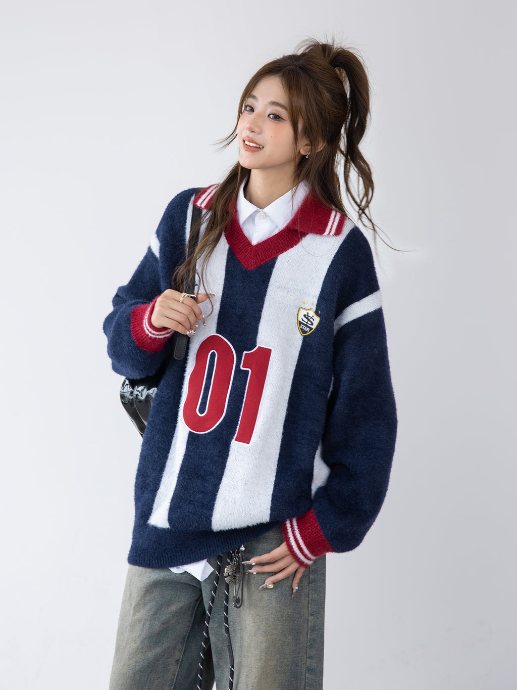 CHANT2nd ATLETI lazy luxury stitched vertical stripe Sweater