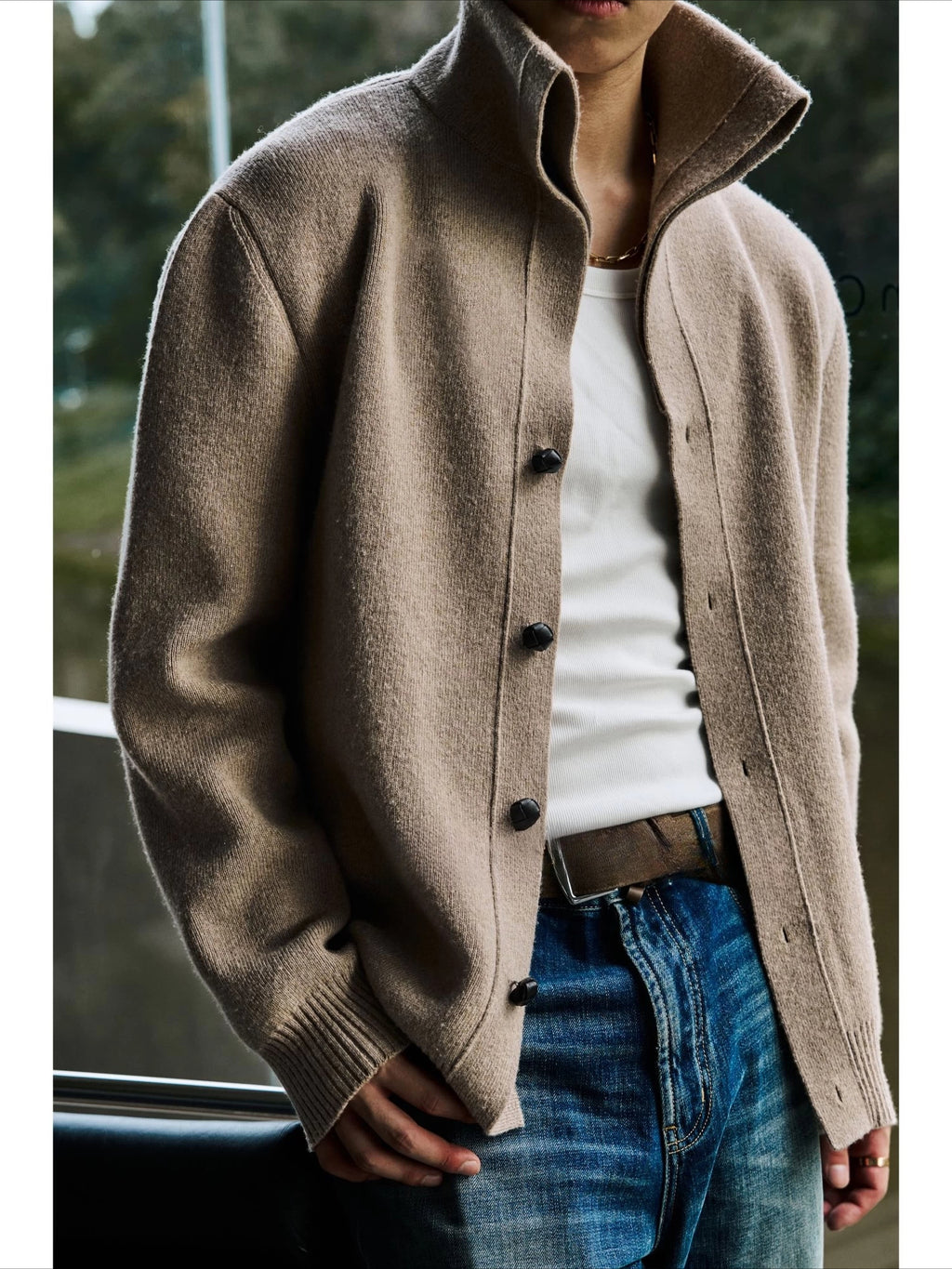 SEE ALSO Wool Handmade Cowhide Buckle Stand-up Neck Thickened Sweater Jacket