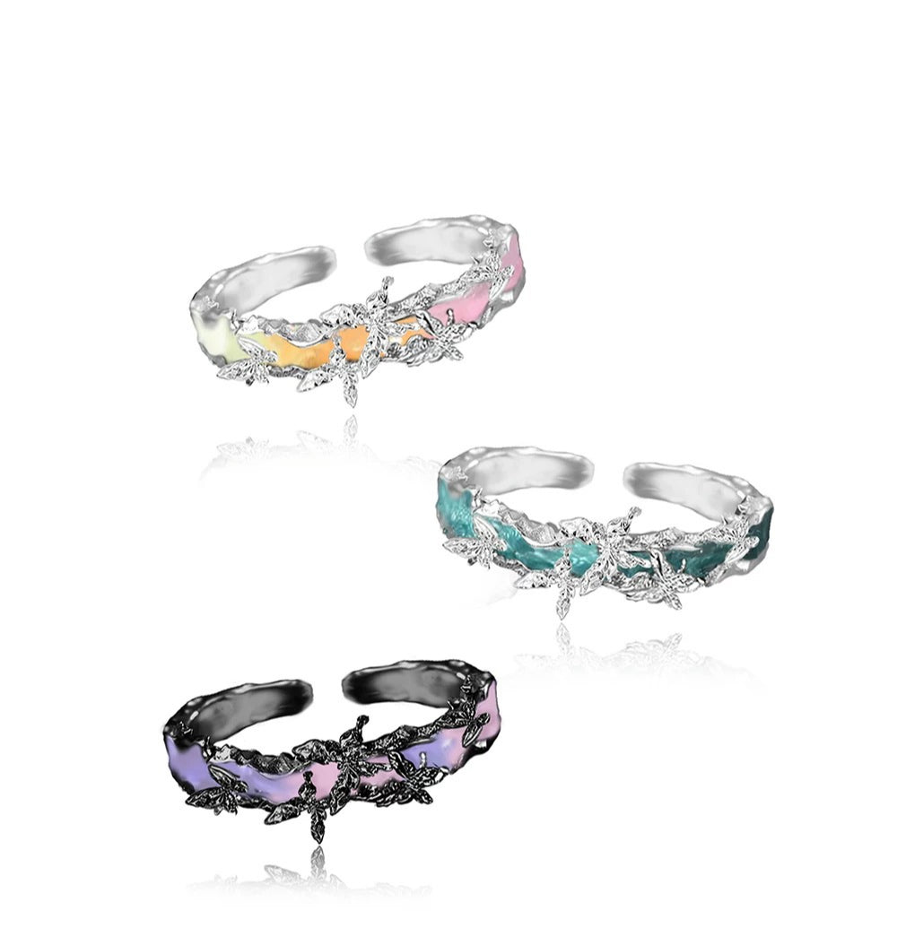 MASW 925 Silver Enamel Butterfly Couple Ring