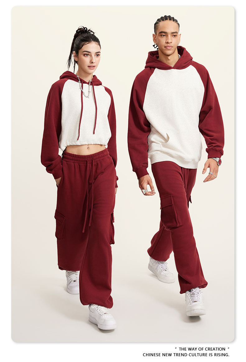 BE Contrasting Raglan BM Style Cropped Hoodie