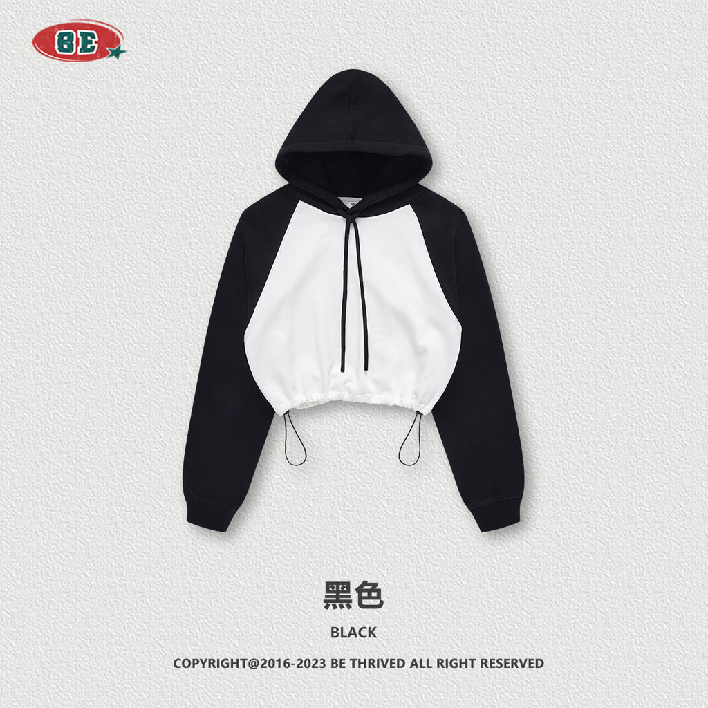 BE Contrasting Raglan BM Style Cropped Hoodie