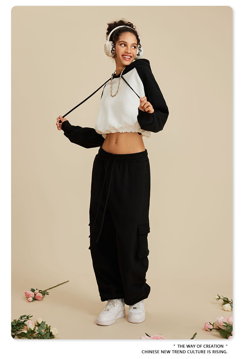 BE Contrasting Raglan BM Style Cropped Hoodie