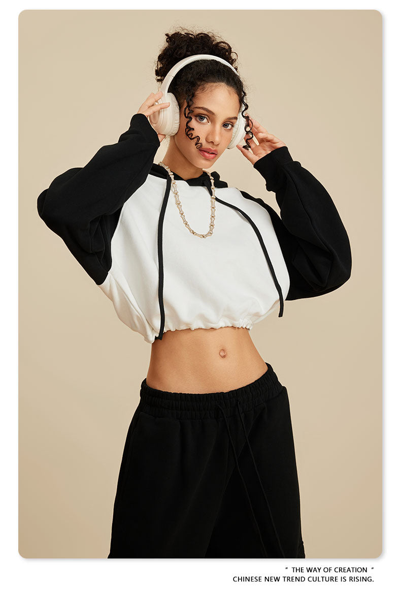 BE Contrasting Raglan BM Style Cropped Hoodie