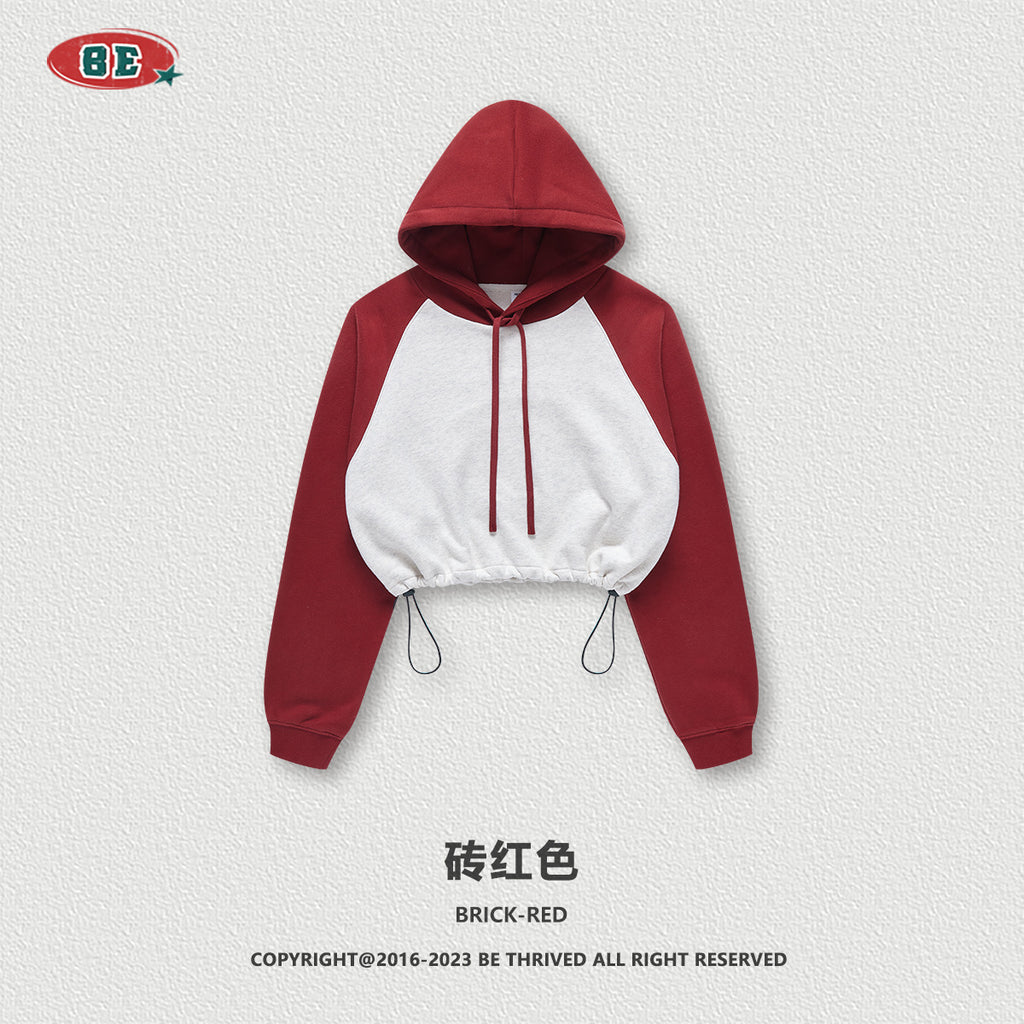BE Contrasting Raglan BM Style Cropped Hoodie