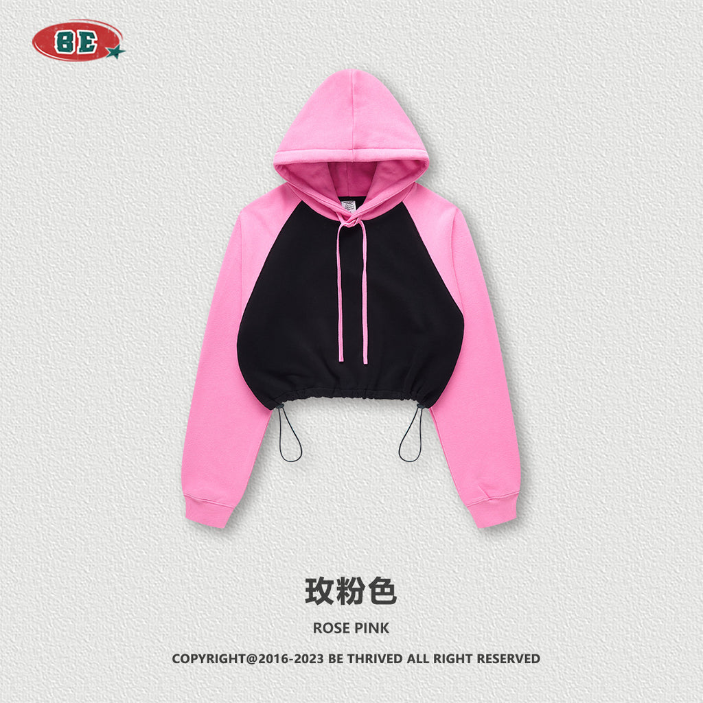 BE Contrasting Raglan BM Style Cropped Hoodie