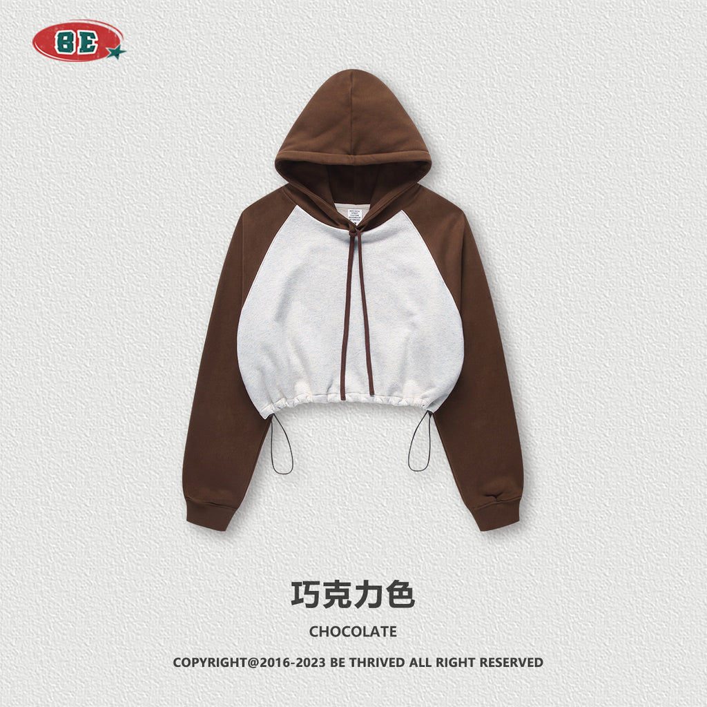 BE Contrasting Raglan BM Style Cropped Hoodie