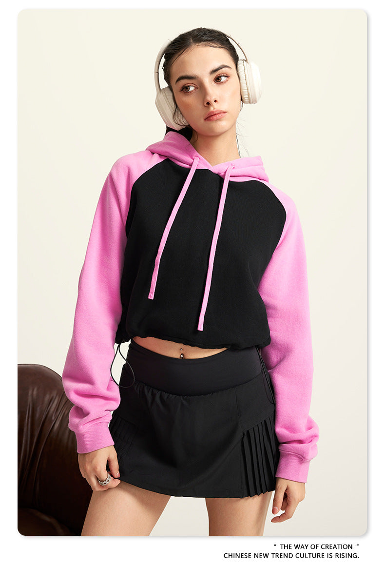 BE Contrasting Raglan BM Style Cropped Hoodie