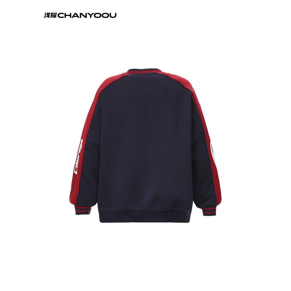 CY American retro letters V-neck sweatshirt heavy lazy style loose couple pullover Sweatshirt