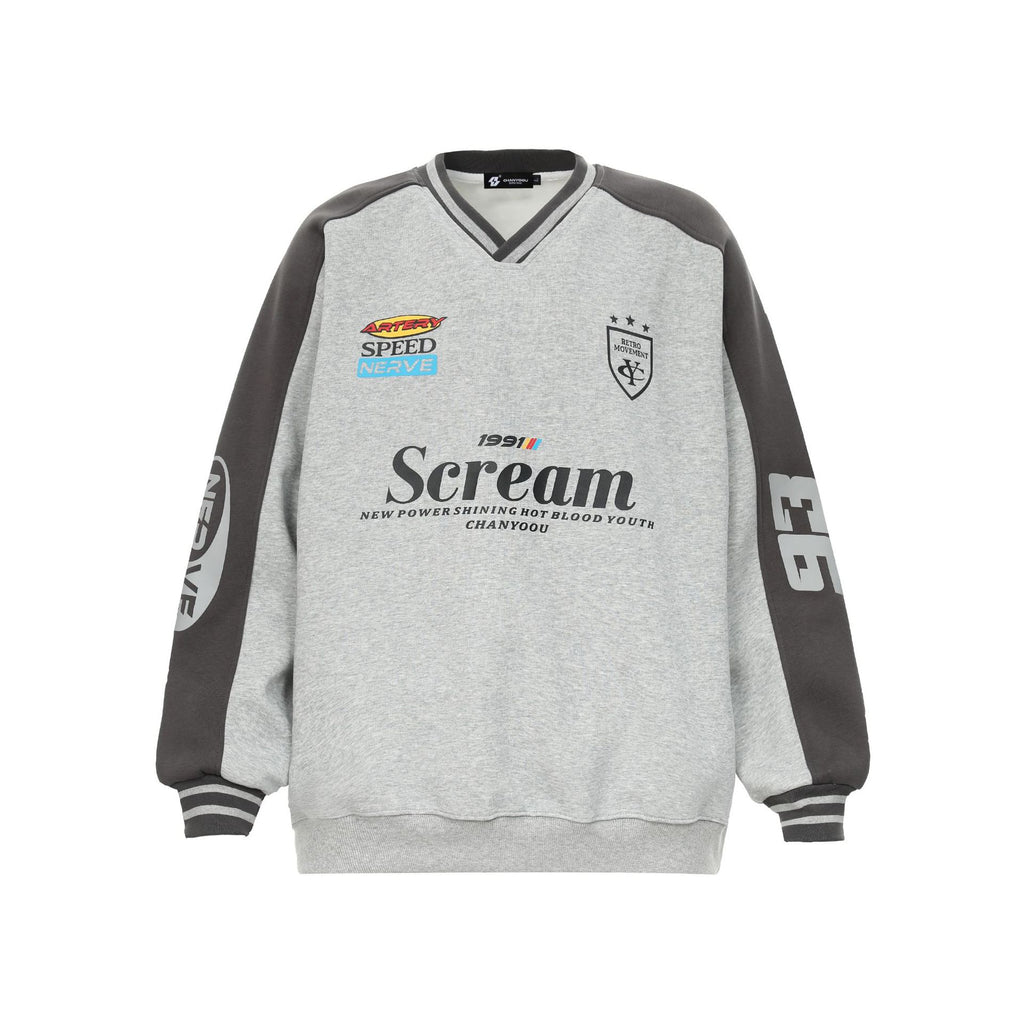 CY American retro letters V-neck sweatshirt heavy lazy style loose couple pullover Sweatshirt
