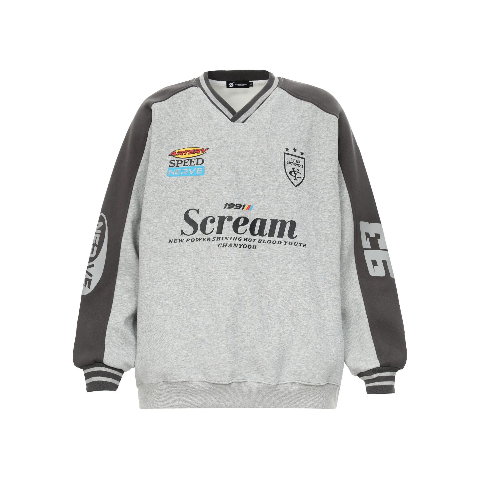 CY American retro letters V-neck sweatshirt heavy lazy style loose couple pullover Sweatshirt