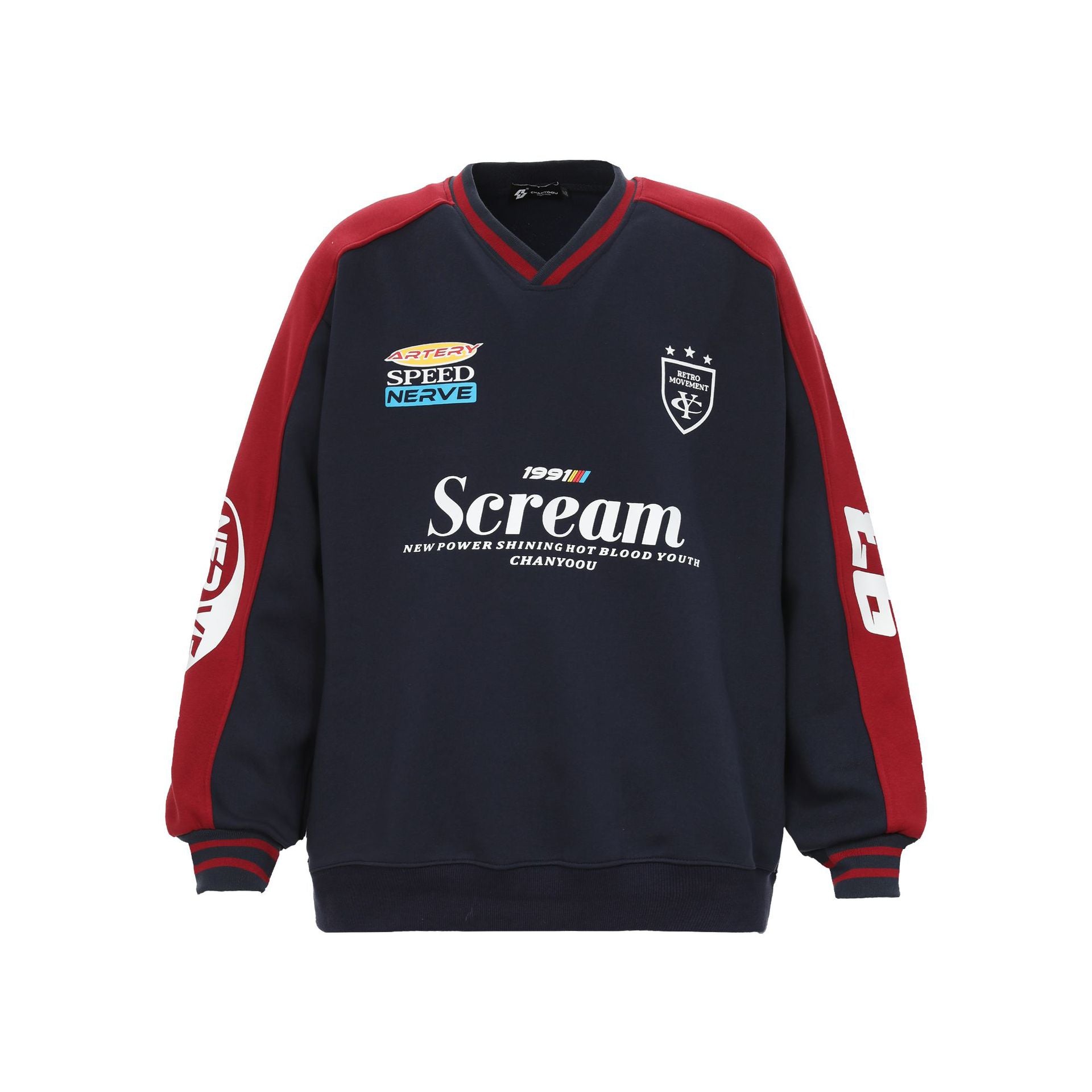 CY American retro letters V-neck sweatshirt heavy lazy style loose couple pullover Sweatshirt