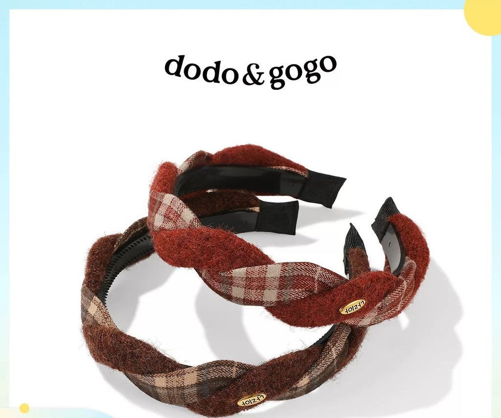 DODOGOGO Retro Woolen Plaid Face Wash Headband