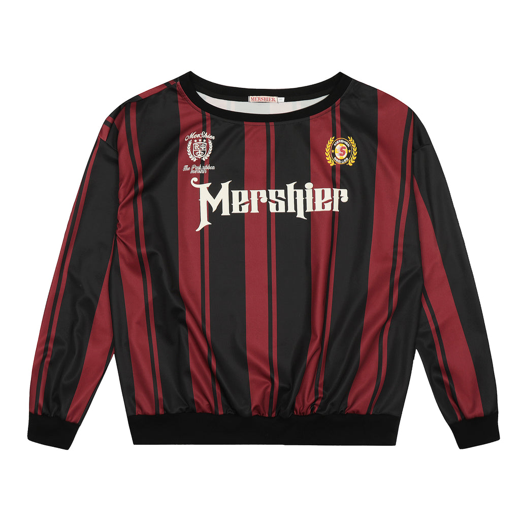 Axis Mundi American Retro Hottie Contrast Jersey Off-the-shoulder Sweatshirt Loose Sporty Slim Top