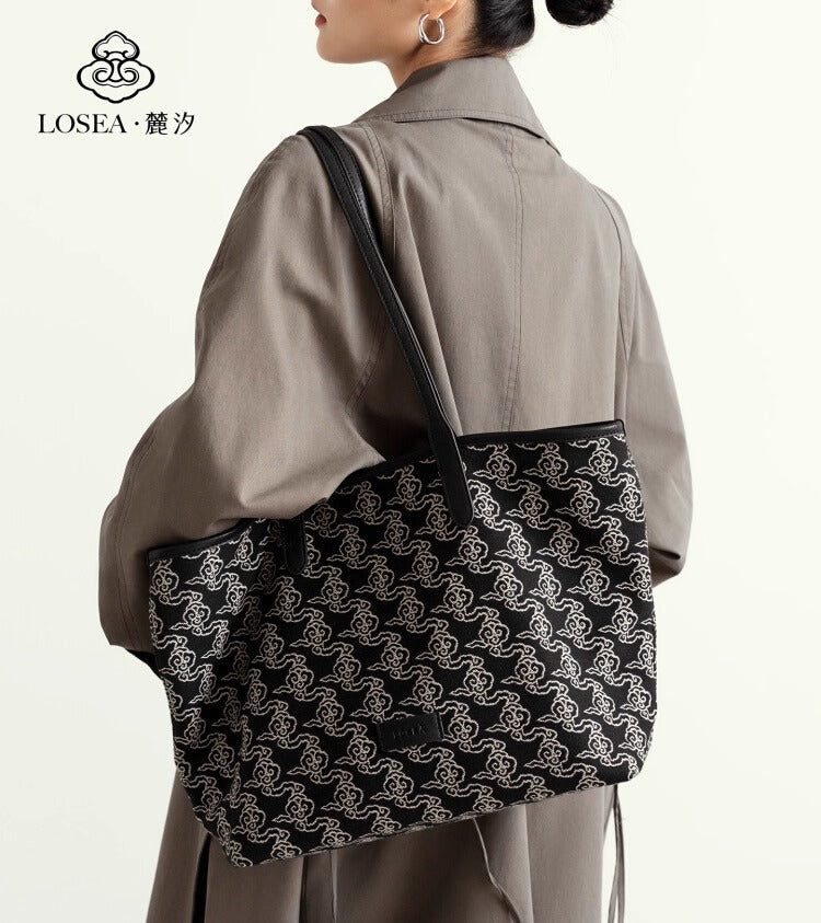 LOSEA Casual Embroidery Large Capacity Tote Bag