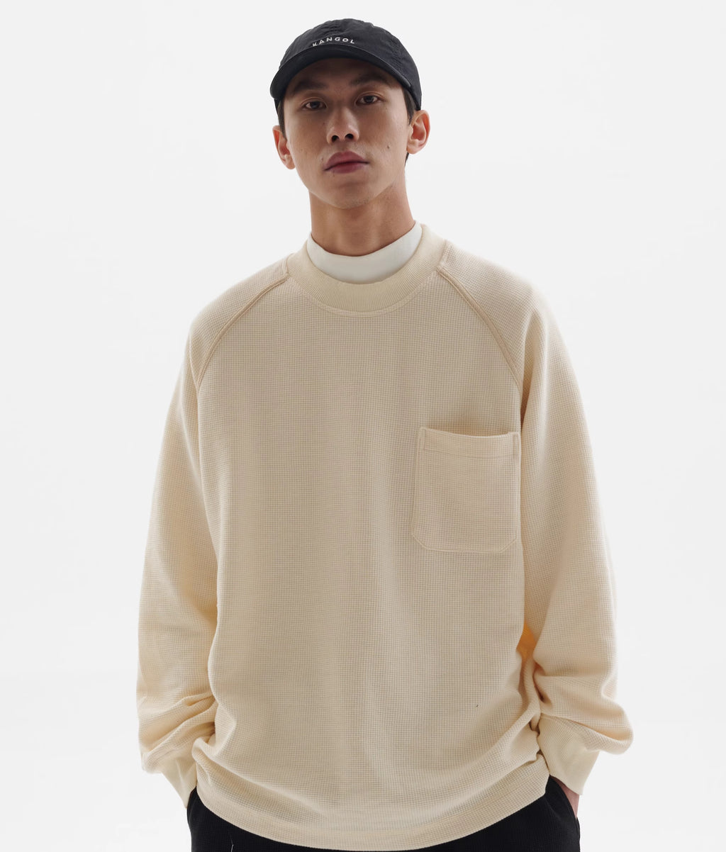 BUTTBILL Waffle Ragged Loose Long Sleeve Tee
