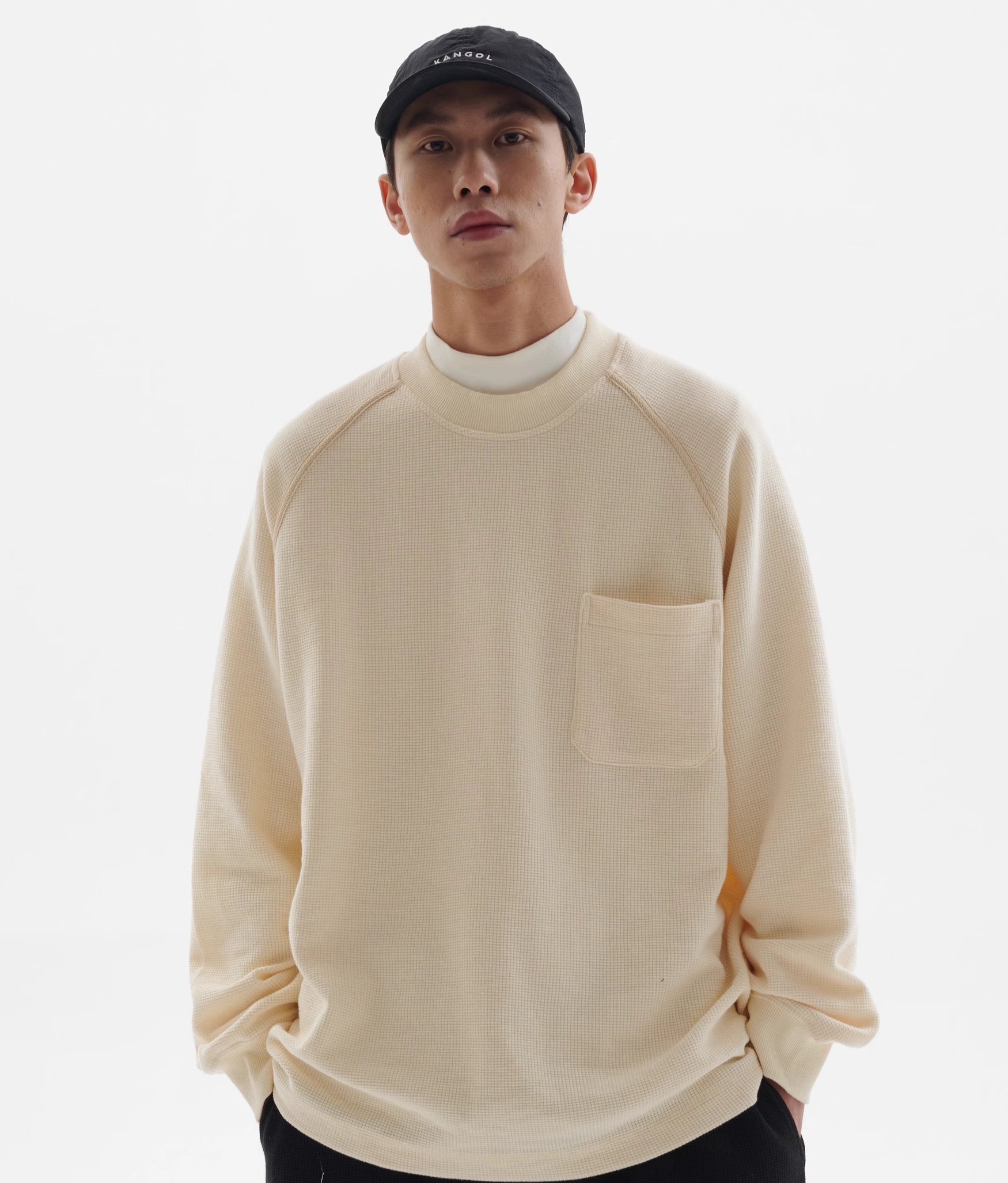 BUTTBILL Waffle Ragged Loose Long Sleeve Tee