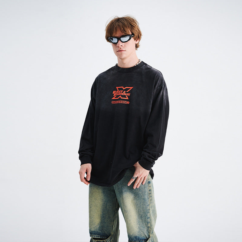 Lawfoo FASTANDFURIOS Wash Hanging Dye long Sleeve Tee