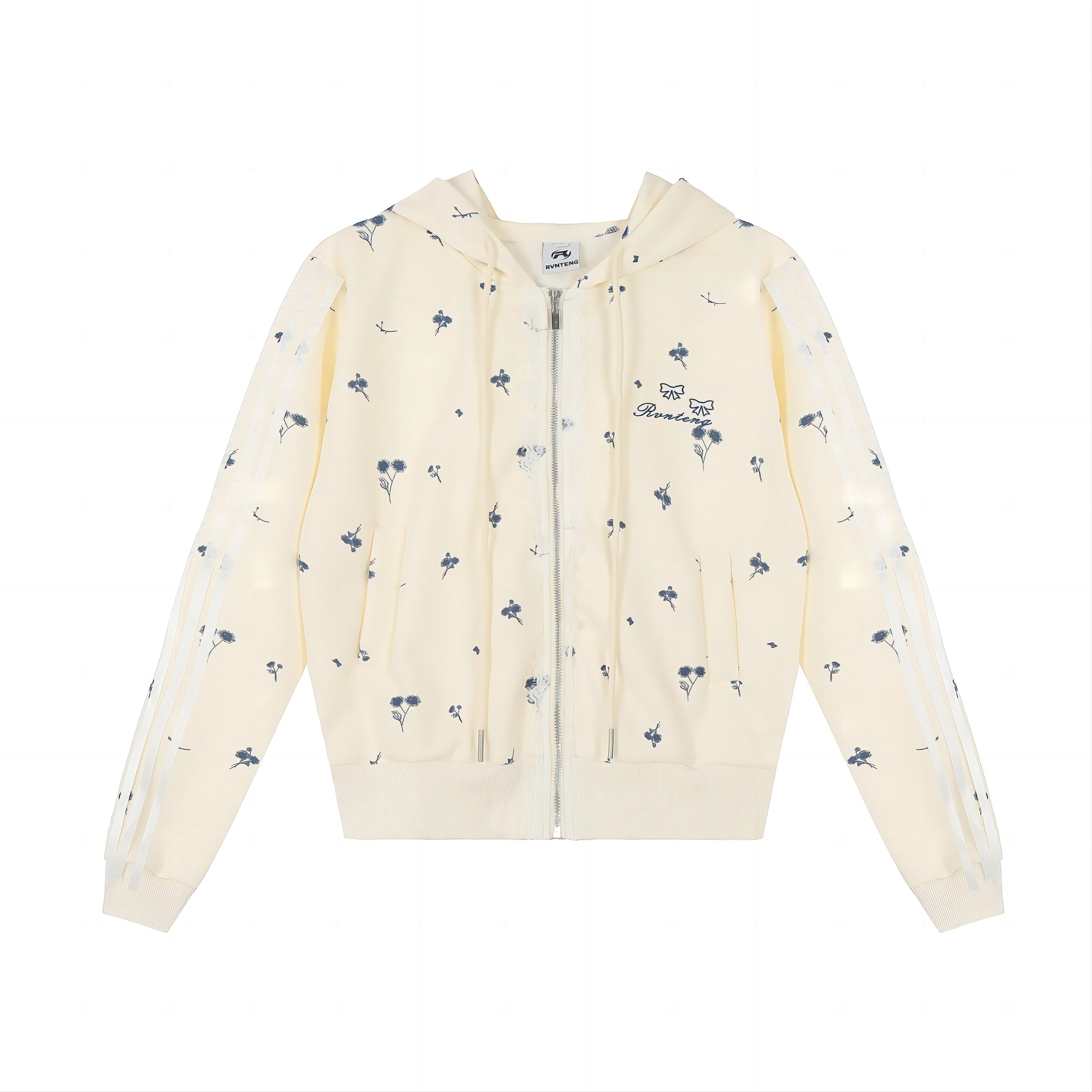 Axis Mundi American Ditsy Floral Lace Patchwork Hooded Cardigan Cropped Loose Jacket